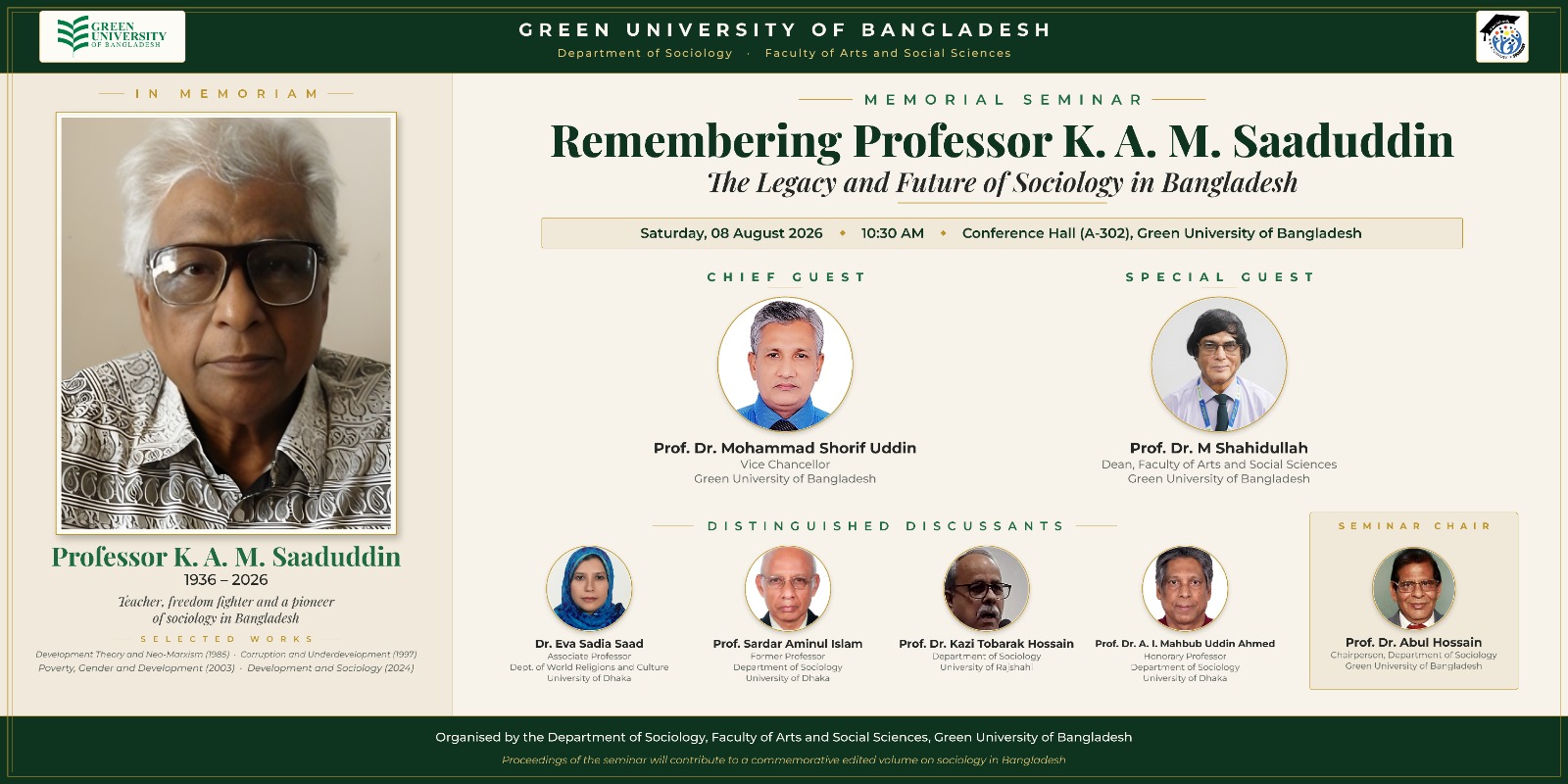 Memorial Seminar: Remembering Professor K. A. M. Saaduddin